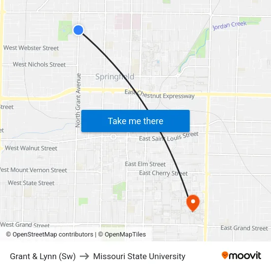 Grant & Lynn (Sw) to Missouri State University map