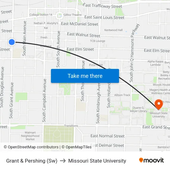 Grant & Pershing (Sw) to Missouri State University map