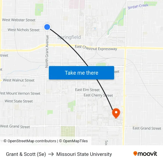 Grant & Scott (Se) to Missouri State University map