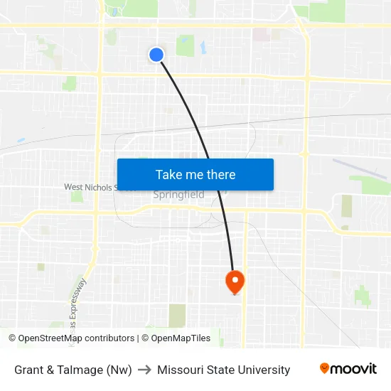 Grant & Talmage (Nw) to Missouri State University map