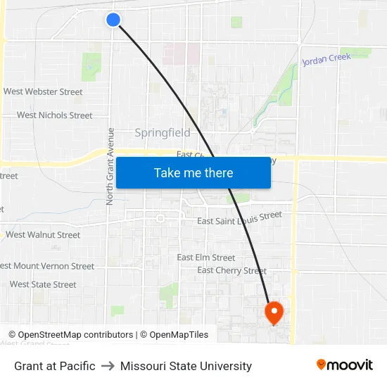 Grant at Pacific to Missouri State University map