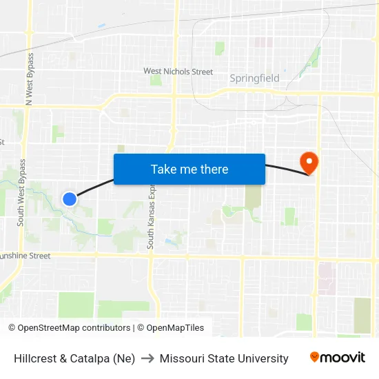 Hillcrest & Catalpa (Ne) to Missouri State University map
