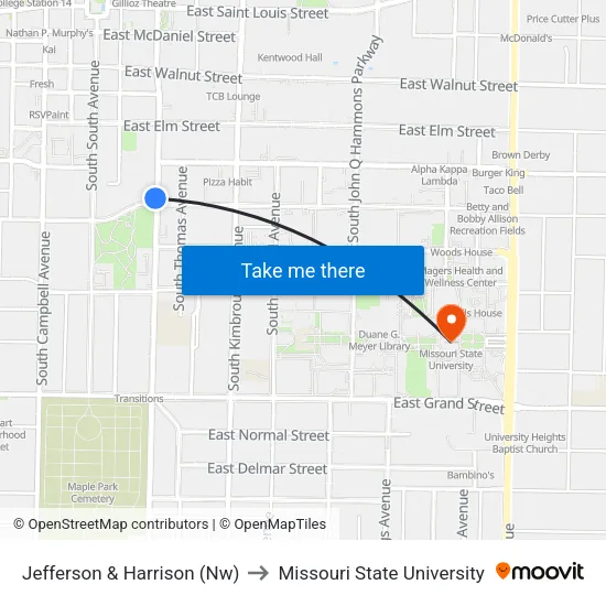 Jefferson & Harrison (Nw) to Missouri State University map