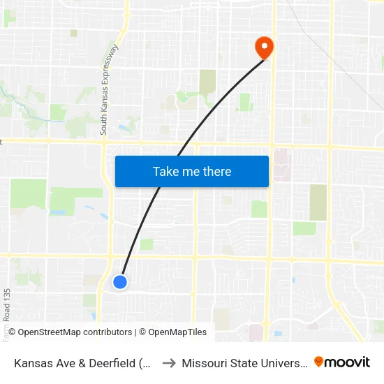 Kansas Ave & Deerfield (Ne) to Missouri State University map