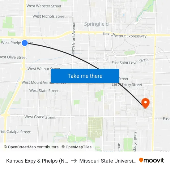 Kansas Expy & Phelps (Ne) to Missouri State University map