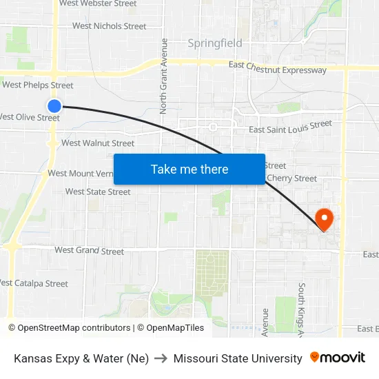 Kansas Expy & Water (Ne) to Missouri State University map
