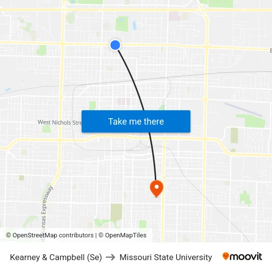Kearney & Campbell (Se) to Missouri State University map