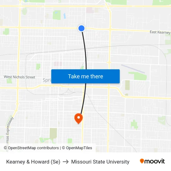 Kearney & Howard (Se) to Missouri State University map