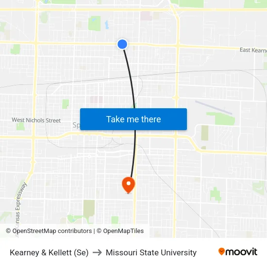 Kearney & Kellett (Se) to Missouri State University map