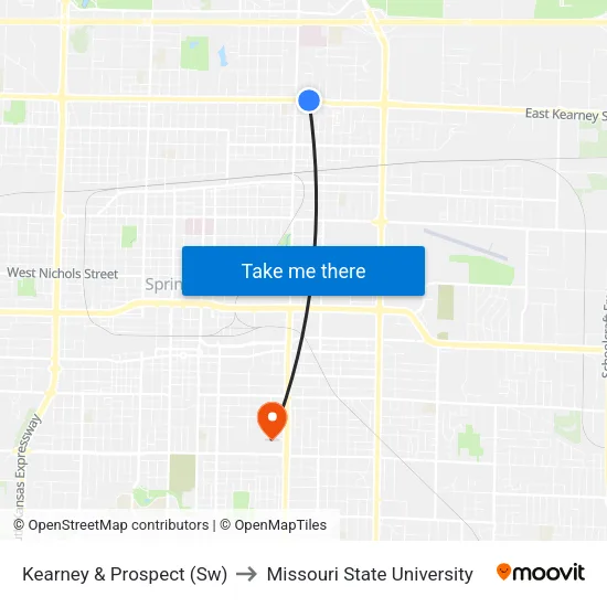 Kearney & Prospect (Sw) to Missouri State University map