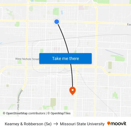Kearney & Robberson (Se) to Missouri State University map