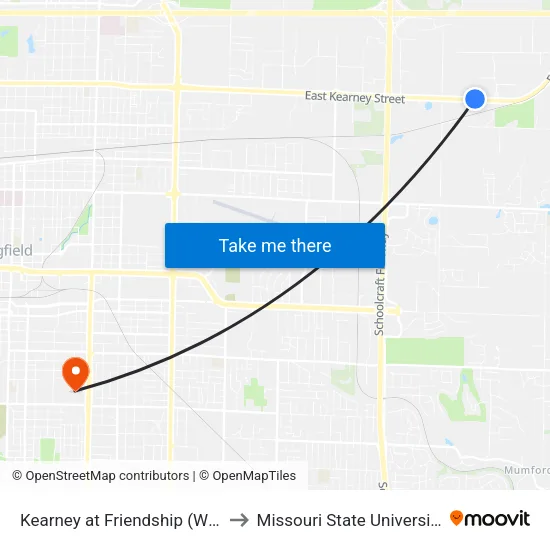 Kearney at Friendship (Wb) to Missouri State University map