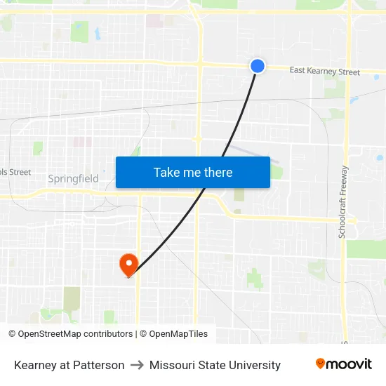 Kearney at Patterson to Missouri State University map