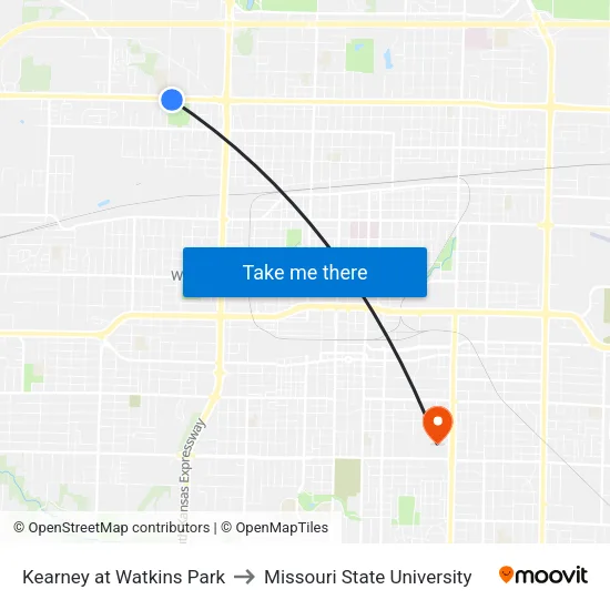 Kearney at Watkins Park to Missouri State University map