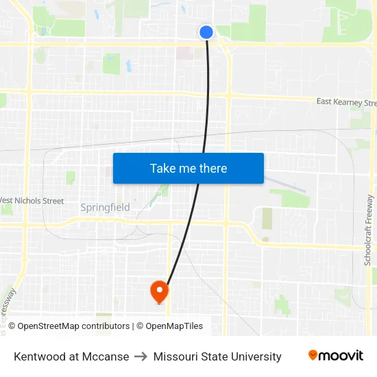Kentwood at Mccanse to Missouri State University map