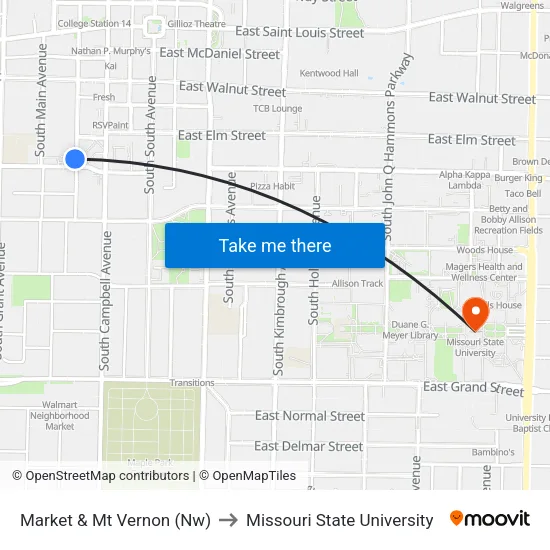 Market & Mt Vernon (Nw) to Missouri State University map