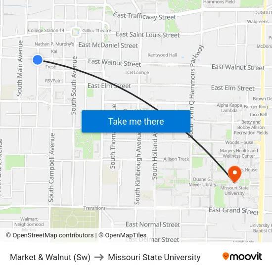 Market & Walnut (Sw) to Missouri State University map
