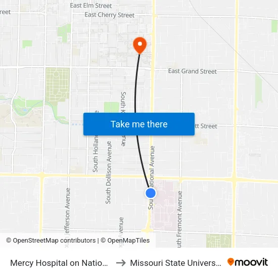 Mercy Hospital on National to Missouri State University map
