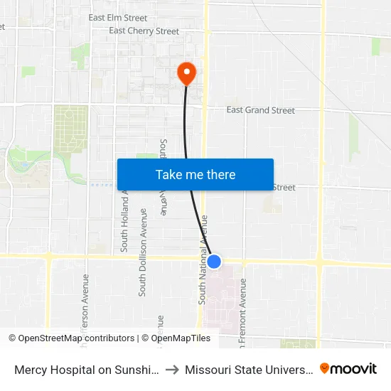 Mercy Hospital on Sunshine to Missouri State University map