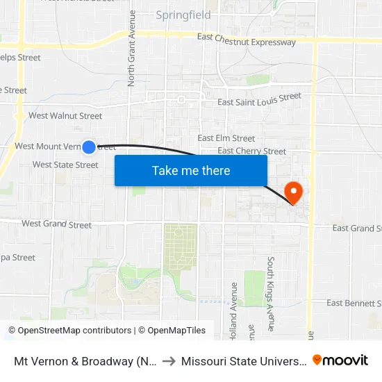 Mt Vernon & Broadway (Nw) to Missouri State University map