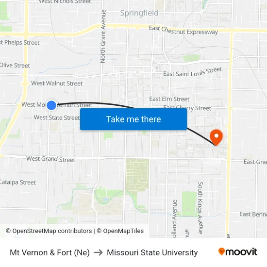 Mt Vernon & Fort (Ne) to Missouri State University map