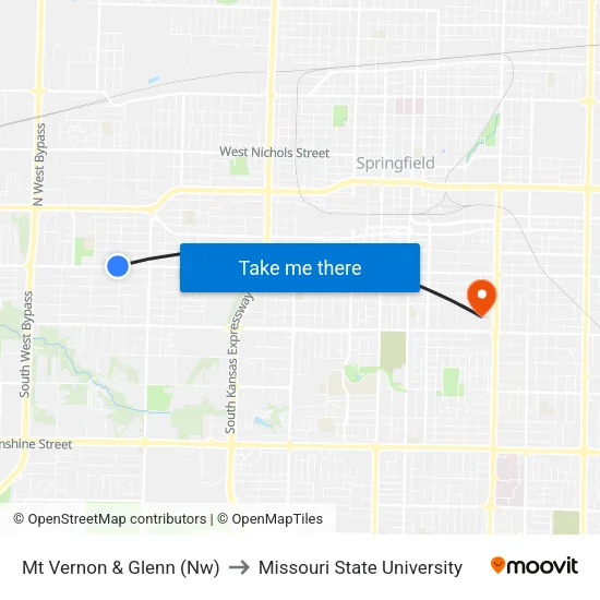 Mt Vernon & Glenn (Nw) to Missouri State University map