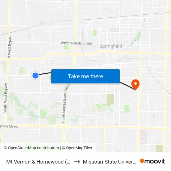 Mt Vernon & Homewood (Nw) to Missouri State University map