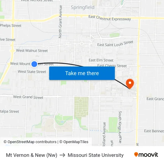 Mt Vernon & New (Nw) to Missouri State University map