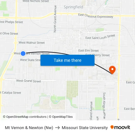 Mt Vernon & Newton (Nw) to Missouri State University map