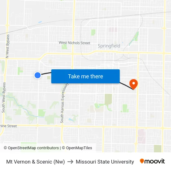 Mt Vernon & Scenic (Nw) to Missouri State University map