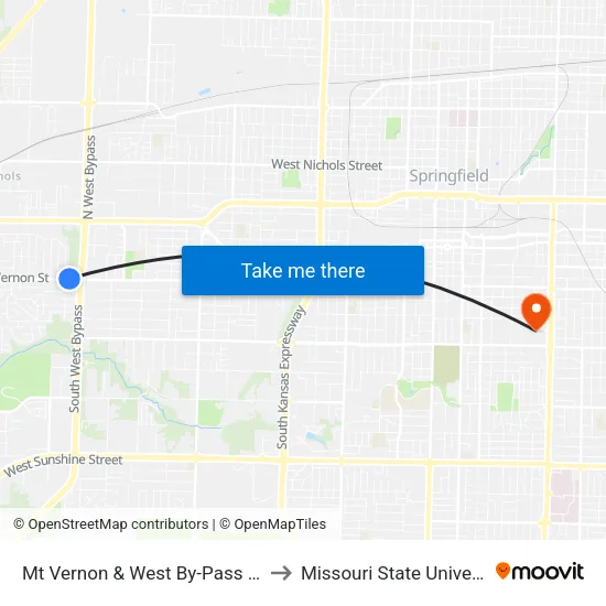 Mt Vernon & West By-Pass (Nw) to Missouri State University map