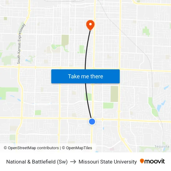 National & Battlefield (Sw) to Missouri State University map