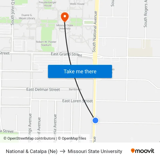 National & Catalpa (Ne) to Missouri State University map