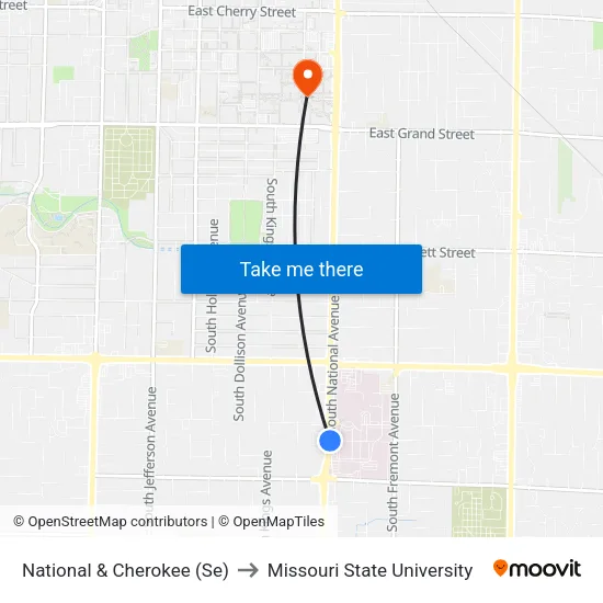 National & Cherokee (Se) to Missouri State University map