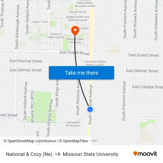 National & Cozy (Ne) to Missouri State University map