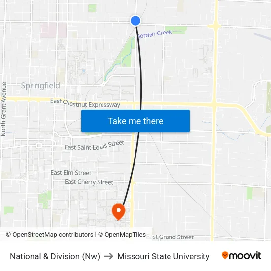 National & Division (Nw) to Missouri State University map