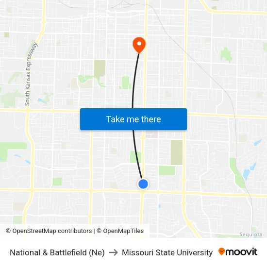 National & Battlefield (Ne) to Missouri State University map