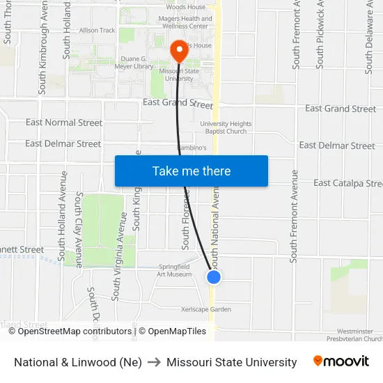 National & Linwood (Ne) to Missouri State University map