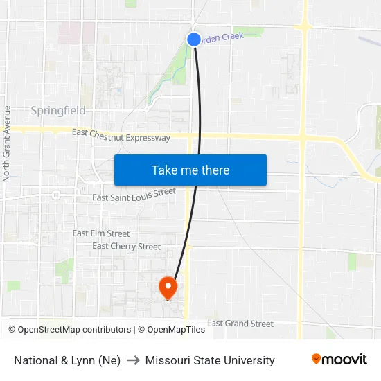 National & Lynn (Ne) to Missouri State University map