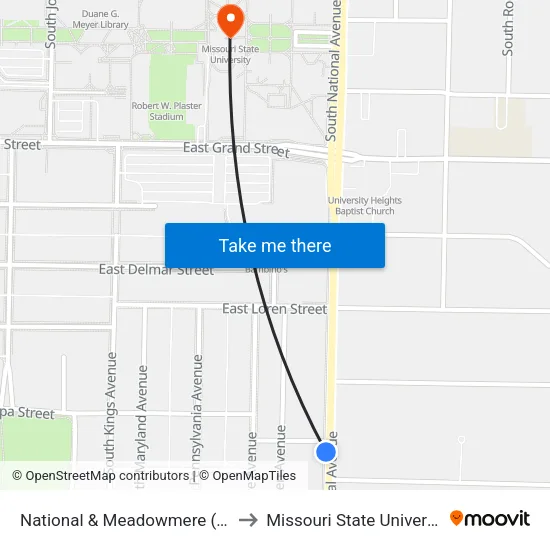 National & Meadowmere (Sw) to Missouri State University map
