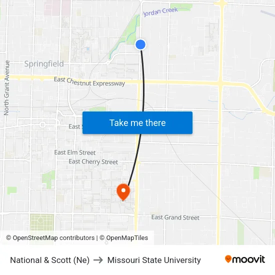 National & Scott (Ne) to Missouri State University map