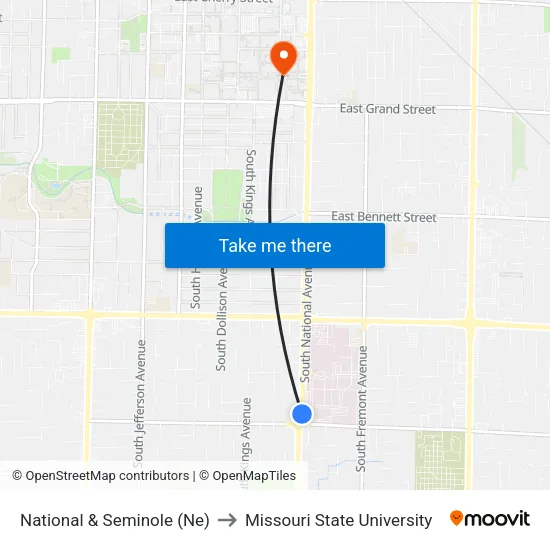 National & Seminole (Ne) to Missouri State University map