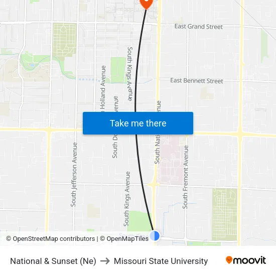 National & Sunset (Ne) to Missouri State University map