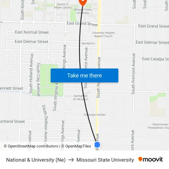 National & University (Ne) to Missouri State University map