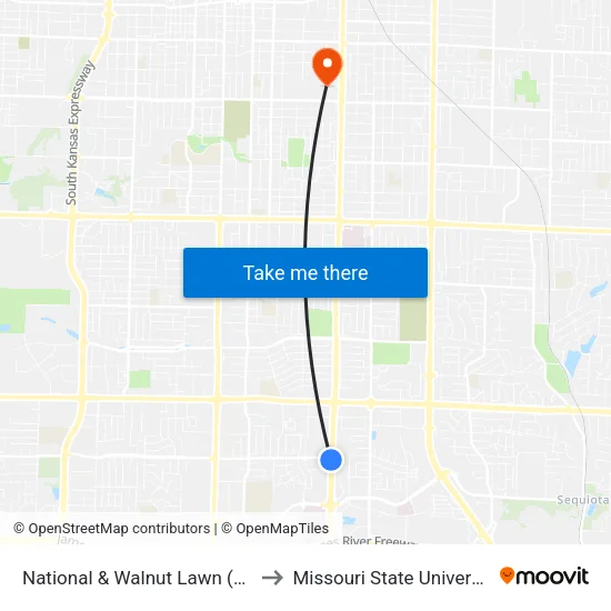 National & Walnut Lawn (Sw) to Missouri State University map