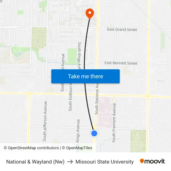 National & Wayland (Nw) to Missouri State University map