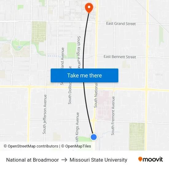 National at Broadmoor to Missouri State University map
