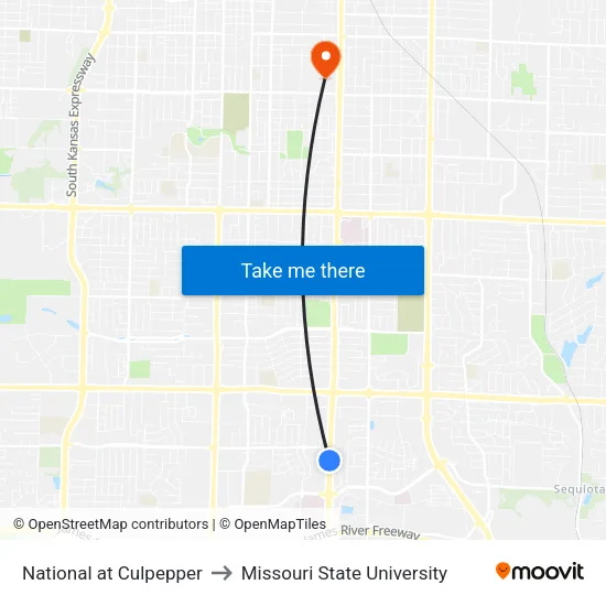 National at Culpepper to Missouri State University map