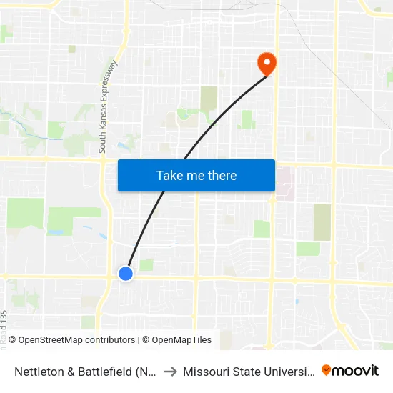 Nettleton & Battlefield (Ne) to Missouri State University map