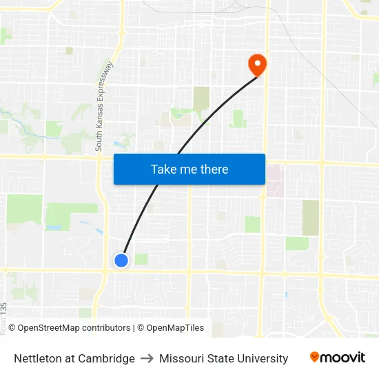 Nettleton at Cambridge to Missouri State University map